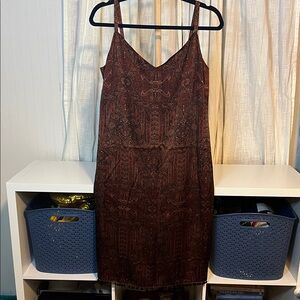 LOFT Silk Burgundy Paisley Mini Dress, Size 8